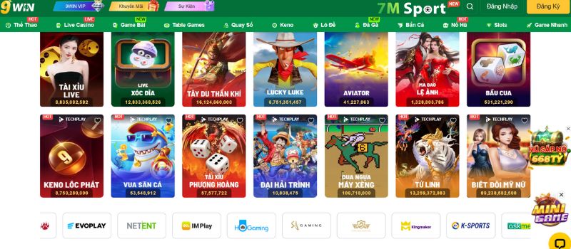 Người chơi được tự do lựa chọn đầy đủ các thể loại game cá cược khi đến 9WIN